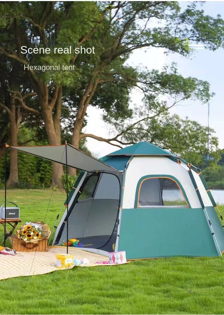 Cheap Goat Tents Outdoor Camping Tent Portable Folding Quick open Automatic Picnic Sunscreen Camping Hexagonal Mountaineering Rainproof Tent   